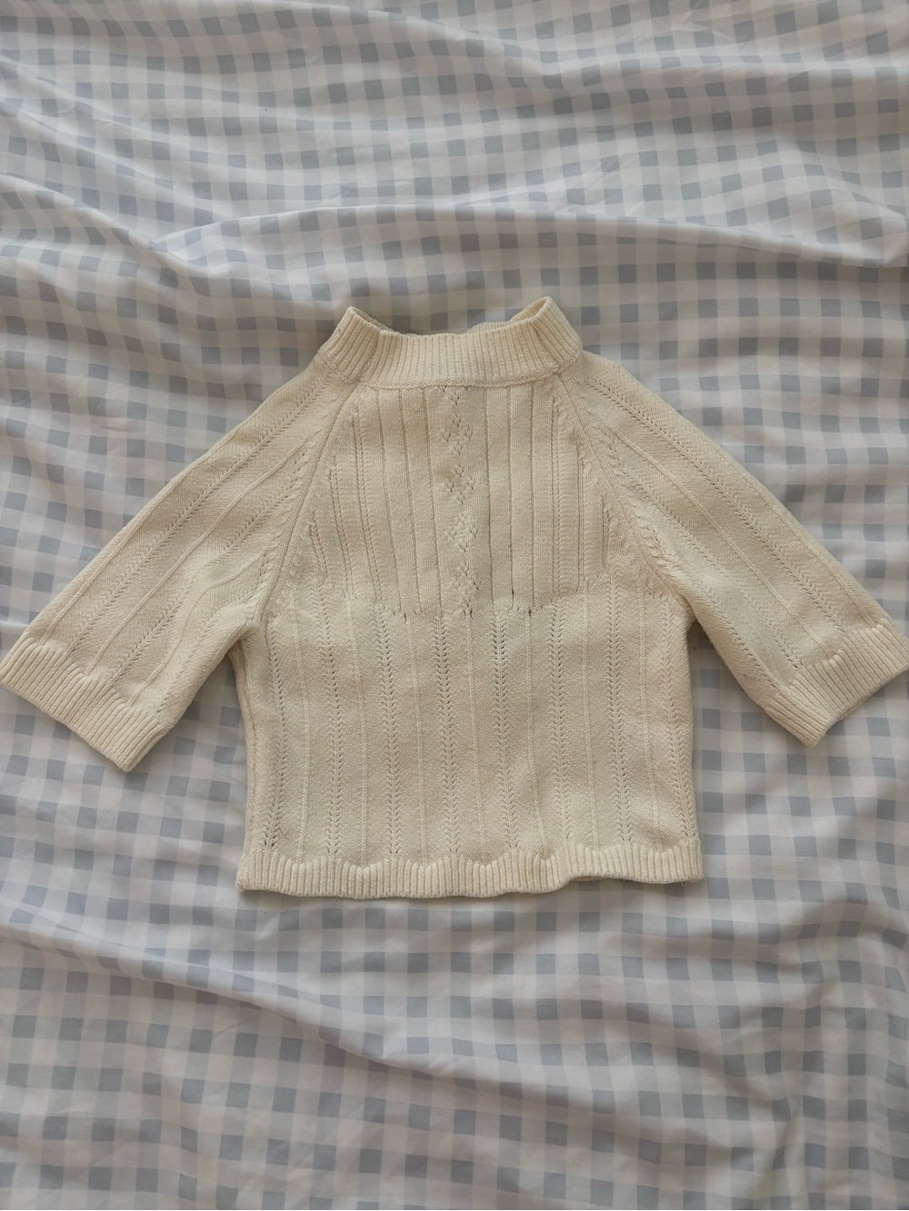 Free People Cream Cable Knit Short-Sleeve Turtleneck Sweater